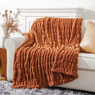 BATTILO HOME Burnt Orange Faux Fur Throw Blanket | Cozy Double Sided Blanket for Home & Travel