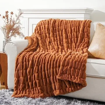 BATTILO HOME Burnt Orange Faux Fur Throw Blanket | Cozy Double Sided Blanket for Home & Travel