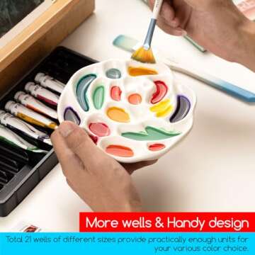 MEEDEN Porcelain Paint Palette, Ceramic Watercolor Pallet Mixing Tray, Rose Shaped Design