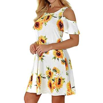 Tanst Sky Open Shoulder Dresses for Women, Lularoe Dress Swing Short Sleeve Flattering Long Tunics P...