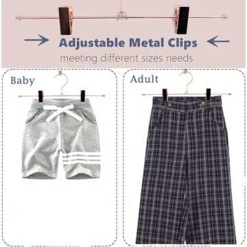 Koobay Rose Gold Metal Wire Clips Pants Bottom Clothes Hangers, 30 Pack Heavy Duty Trousers Hangers with Adjustable Clips,13.8" Pants Hangers Space Saving Metal Hangers for Legging Garment Jeans