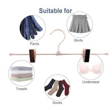 Koobay Rose Gold Metal Wire Clips Pants Bottom Clothes Hangers, 30 Pack Heavy Duty Trousers Hangers with Adjustable Clips,13.8" Pants Hangers Space Saving Metal Hangers for Legging Garment Jeans