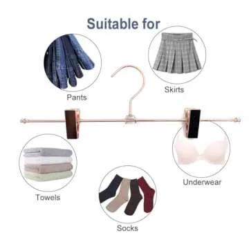 Koobay Rose Gold Metal Wire Clips Pants Bottom Clothes Hangers, 30 Pack Heavy Duty Trousers Hangers with Adjustable Clips,13.8" Pants Hangers Space Saving Metal Hangers for Legging Garment Jeans