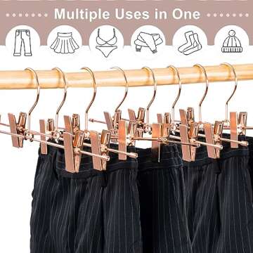 Koobay Rose Gold Metal Wire Clips Pants Bottom Clothes Hangers, 30 Pack Heavy Duty Trousers Hangers with Adjustable Clips,13.8" Pants Hangers Space Saving Metal Hangers for Legging Garment Jeans