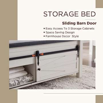 Stylish Farmhouse Bed Frame with Barn Door Storage