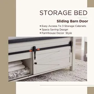 Stylish Farmhouse Bed Frame with Barn Door Storage