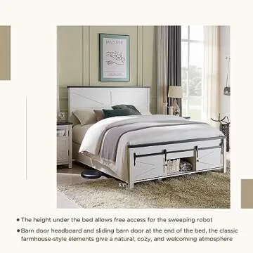 Stylish Farmhouse Bed Frame with Barn Door Storage