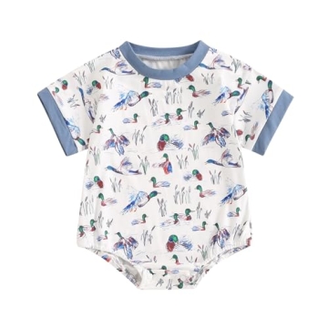 Infant Baby Boy Girl Mallard Duck Romper Short Sleeve Animal Duck One Piece Bodysuit Tops Hunting Ba...