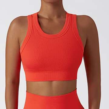 ABOCIW Workout Sets for Women 2 Piece Seamless Ribbed Crop Tank High Waist Shorts Gym Yoga Outfits Tracksuit Orange Medium