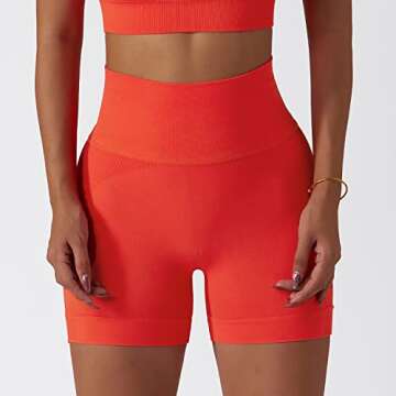 ABOCIW Workout Sets for Women 2 Piece Seamless Ribbed Crop Tank High Waist Shorts Gym Yoga Outfits Tracksuit Orange Medium