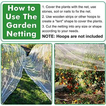 Unves Garden Netting, 10x12ft Row Covers Mosquito Netting, Bird Netting Screen Barrier Garden Mesh Protect Flowers Crops Fruits, Plant Raised Garden Bed Covers Netting