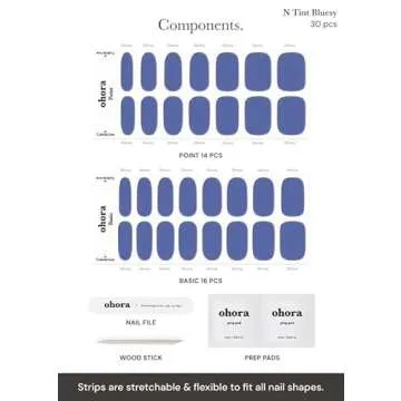 ohora Semi Cured Gel Nail Strips (N Tint Bluesy) - Blue, Tint, Works with Any UV/LED Lamps, Salon-Quality, Long Lasting, Easy to Apply & Remove - Includes 2 Prep Pads, Nail File & Wooden Stick