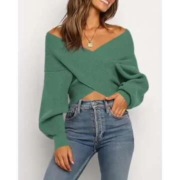 BTFBM Women's Casual V Neck Long Sleeve Sweater