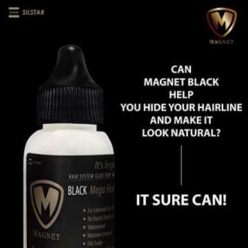 Magnet Wig Glue for Men Black - 1.35oz MEGA Hold/Fast Drying/Frontal Closure, Toupee, Man Weave, Hairpiece, LACE Wig/Oil-Resistant/Waterproof/Moisture Control/Made in Korea