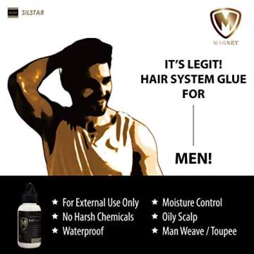 Magnet Wig Glue for Men Black - 1.35oz MEGA Hold/Fast Drying/Frontal Closure, Toupee, Man Weave, Hairpiece, LACE Wig/Oil-Resistant/Waterproof/Moisture Control/Made in Korea