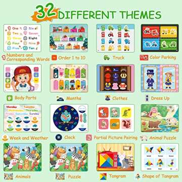 VEOJOY Montessori Toys Busy Book for Toddlers 3-5, 32 Themes Preschool Learning Activities with 7 Animal Decor and Storage Bag, Busy Book for Kids, Montessori Toys for 3 4 5 Year Old Boys Girls