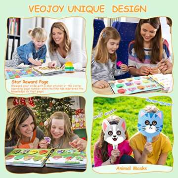 VEOJOY Montessori Toys Busy Book for Toddlers 3-5, 32 Themes Preschool Learning Activities with 7 Animal Decor and Storage Bag, Busy Book for Kids, Montessori Toys for 3 4 5 Year Old Boys Girls