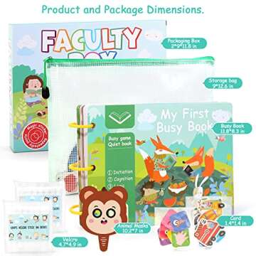 VEOJOY Montessori Toys Busy Book for Toddlers 3-5, 32 Themes Preschool Learning Activities with 7 Animal Decor and Storage Bag, Busy Book for Kids, Montessori Toys for 3 4 5 Year Old Boys Girls