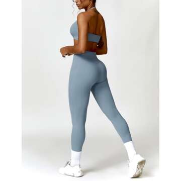 ABOCIW Workout Sets for Women 2 Piece Outfits Twist Waist High Waist Leggings with Pockets Halter Tw...