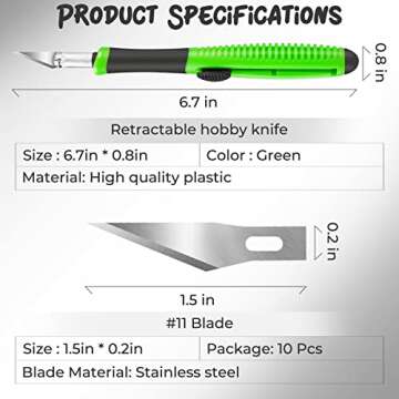 TIFICAL Exacto Knife, 1 Pack Craft Knife with Extra 10 Pcs High Carbon Steel Blades, Sharp Hobby Knife for Crafting, Modeling, Scalpel Knife, Precision Knife, Exacting Knife for Home and Studio Use