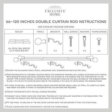 Exclusive Home Curtains - ER1028-06 66120 Fetter Wrap Around Double Curtain Rod, 66"-120", Matte Black
