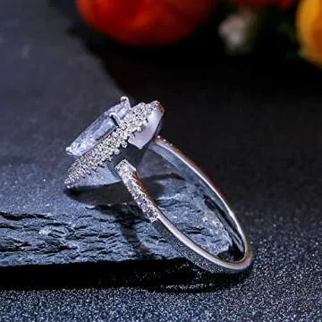 FAONIE White Gold Plated Teardrop Halo Pear Cut Cubic Zirconia CZ Engagement Wedding Ring For Women (7)