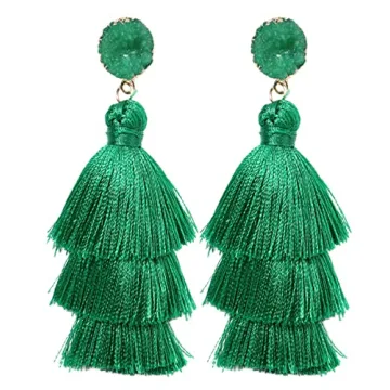 Rave Envy Green Earrings for Women Dangling, St Patricks Day Earrings for Women, Tassel Earrings