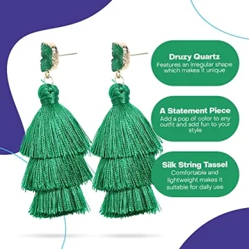 Rave Envy Green Earrings for Women Dangling, St Patricks Day Earrings for Women, Tassel Earrings