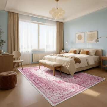 Macgace 4x6 Washable Rugs for Living Room, Faux Wool Vintage Rug for Bedroom Dining Room, Low Pile S...