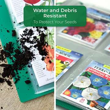 Samsill Seed Packet Organizer, 4 Pocket Reusable Garden Seed Storage Protector, 3.5" x 5" Clear Pocket Sleeves, Garden Planner Packet, 32 Pockets, Holds Up to 64 Packets, Green