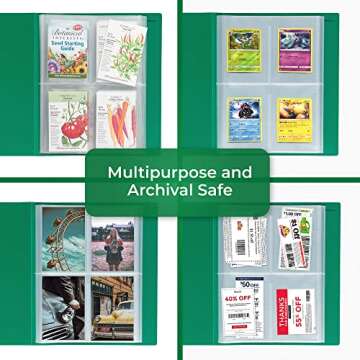Samsill Seed Packet Organizer, 4 Pocket Reusable Garden Seed Storage Protector, 3.5" x 5" Clear Pocket Sleeves, Garden Planner Packet, 32 Pockets, Holds Up to 64 Packets, Green