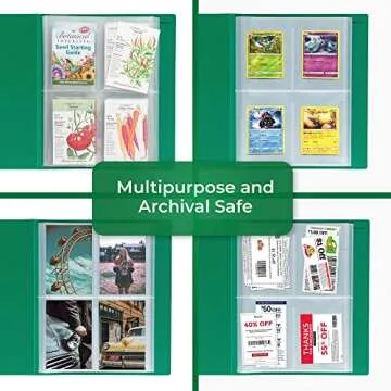 Samsill Seed Packet Organizer, 4 Pocket Reusable Garden Seed Storage Protector, 3.5" x 5" Clear Pocket Sleeves, Garden Planner Packet, 32 Pockets, Holds Up to 64 Packets, Green