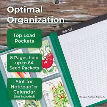 Samsill Seed Packet Organizer, 4 Pocket Reusable Garden Seed Storage Protector, 3.5" x 5" Clear Pocket Sleeves, Garden Planner Packet, 32 Pockets, Holds Up to 64 Packets, Green