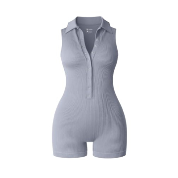 OQQ Women Yoga Rompers - Ribbed V Neck Sleeveless Tummy Control for Summer Style
