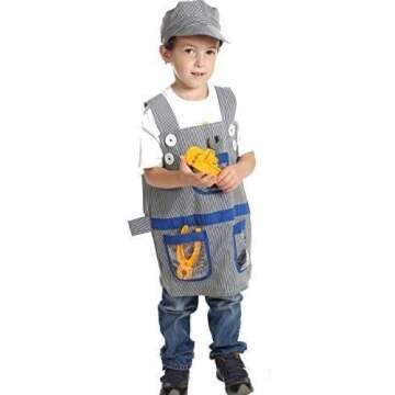 Handyman Costume for Kids and Toddlers, Pretend Play Dress Up Set with Children's Construction Tools...