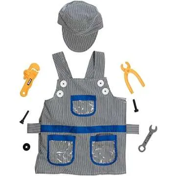 Handyman Costume for Kids and Toddlers, Pretend Play Dress Up Set with Children's Construction Tools Set, Role Play Repairman Outfit for Boys for Halloween, Birthday