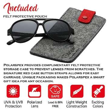 PolarSpex Kids Sunglasses - Polarized Aviator Sunglasses for Kids - Bendable Toddler Sunglasses for ...