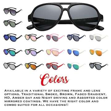 PolarSpex Kids Sunglasses - Polarized Aviator Sunglasses for Kids - Bendable Toddler Sunglasses for Boys &Girls, Age 2-8