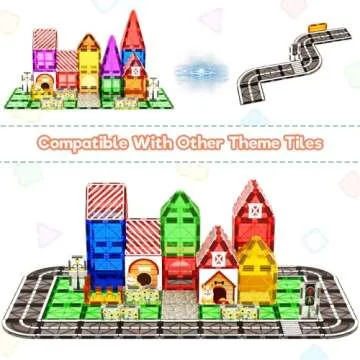 Magnetic Tiles Farm Animal Garden Toddler Toys Construction Set, Kids Magnetic Building Blocks STEM Toys for Ages 3-8, Montessori Sensory Educational Magnet Toys for 3+ Year Old Boys and Girls Gifts