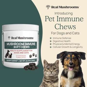 Mushroom Immune Support Pet Chews 60ct Treats for Dogs Booster Supplements Pets with Ashwagandha, As...