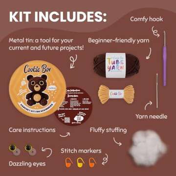 Cookie Box Crochet Kit for Beginners - Learn to Craft Amigurumi Stuffed Animals - Knitting Gift for ...