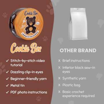 Cookie Box Crochet Kit for Beginners - Learn to Craft Amigurumi Stuffed Animals - Knitting Gift for Kids (13+) and Adults - Beginner-Friendly Yarn - Stitch-by-Stitch Video Tutorial - Bear Bruno