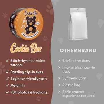 Cookie Box Crochet Kit for Beginners - Learn to Craft Amigurumi Stuffed Animals - Knitting Gift for Kids (13+) and Adults - Beginner-Friendly Yarn - Stitch-by-Stitch Video Tutorial - Bear Bruno