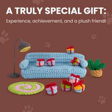 Cookie Box Crochet Kit for Beginners - Learn to Craft Amigurumi Stuffed Animals - Knitting Gift for Kids (13+) and Adults - Beginner-Friendly Yarn - Stitch-by-Stitch Video Tutorial - Bear Bruno