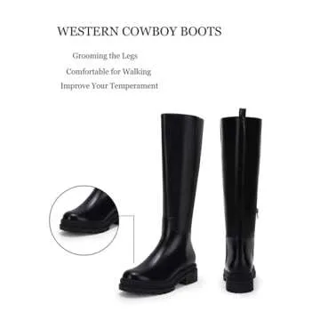 Women's Knee High Platform Boots Chunky Block Heel Side Zipper Fall Boots Winter Riding Boot