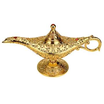Hipiwe Vintage Magical Legend Aladdin's Genie Lamp for Home /Wedding Table Decoration,Collectable Rare Classic Arabian Costume Props Lamp Pot &Gift for Party/Halloween/Birthday (Golden)