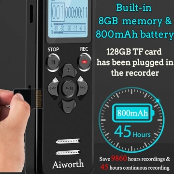 136GB Voice Recorder - Aiworth Lectures & Meetings Device
