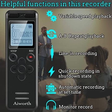 136GB Voice Recorder - Aiworth Lectures & Meetings Device