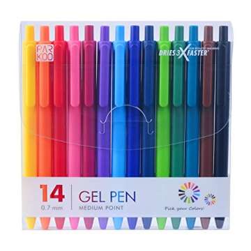 ParKoo Retractable Gel Ink Pens: 14 Assorted Colors 0.7mm Fine Point Tip Pen, Quick Dry Ink Smooth W...