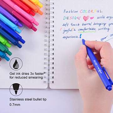 ParKoo Retractable Gel Ink Pens: 14 Assorted Colors 0.7mm Fine Point Tip Pen, Quick Dry Ink Smooth Writing Pens for Journaling Drawing Note Taking Sketching No Bleed & Smear